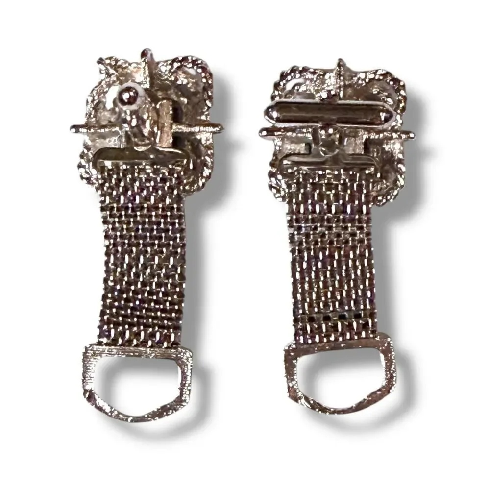 Vintage Wraparound Cufflinks Mens Silver Tone Gray Glass Rope Square Bullet Back